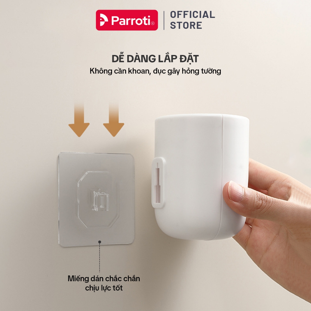 Ảnh Hộp Nhả Kem Tự Động Dán Tường, Hộp Nhả Kem Đánh Răng Rời Có Nắp Đậy Thông Minh Parroti Morning -  MI01 3
