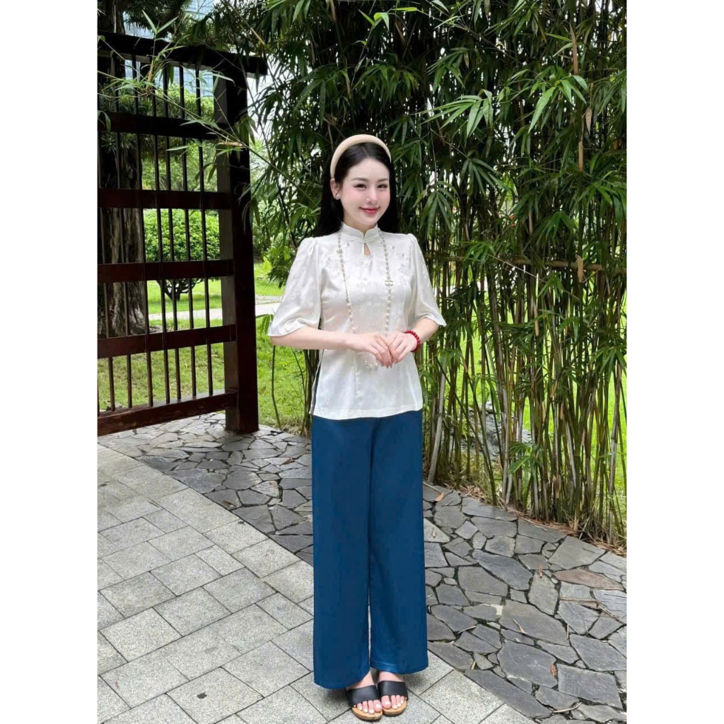 Pháp Phục Tịnh Tâm , Đồ Lam Đi Chùa Cổ Tàu Giọt Lệ Lụa  Chữ Thọ Lụa Mềm Mại 4 Size S,M,L,XL