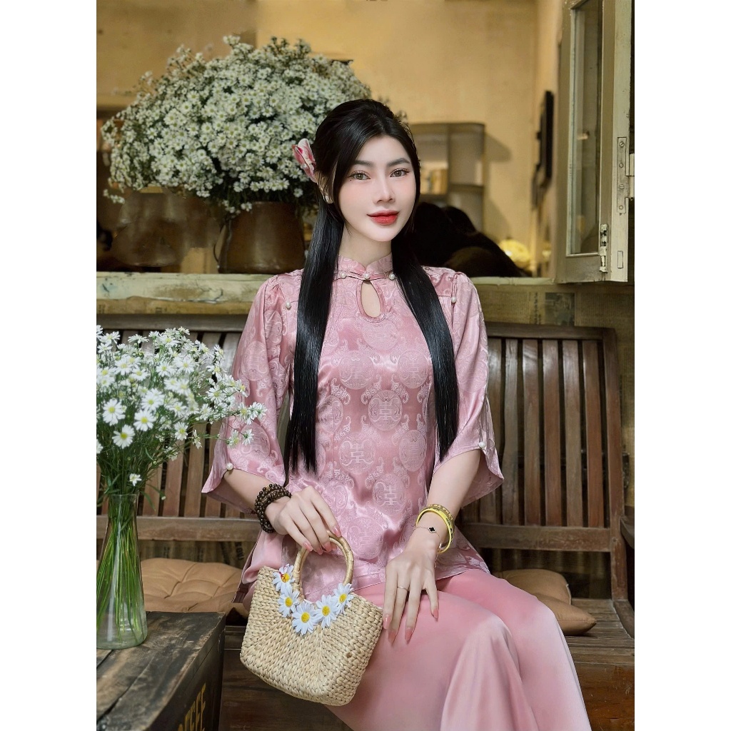 Pháp Phục Tịnh Tâm , Đồ Lam Đi Chùa Cổ Tàu Giọt Lệ Lụa  Chữ Thọ Lụa Mềm Mại 4 Size S,M,L,XL