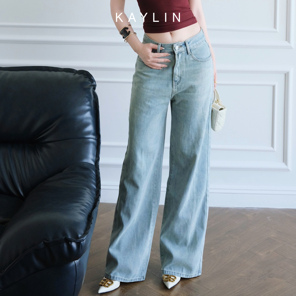 Ảnh Quần JEAN KAYLIN form suông phối hình thêu chất vải Denim dầy dặn phong cách Retro - N2441 1