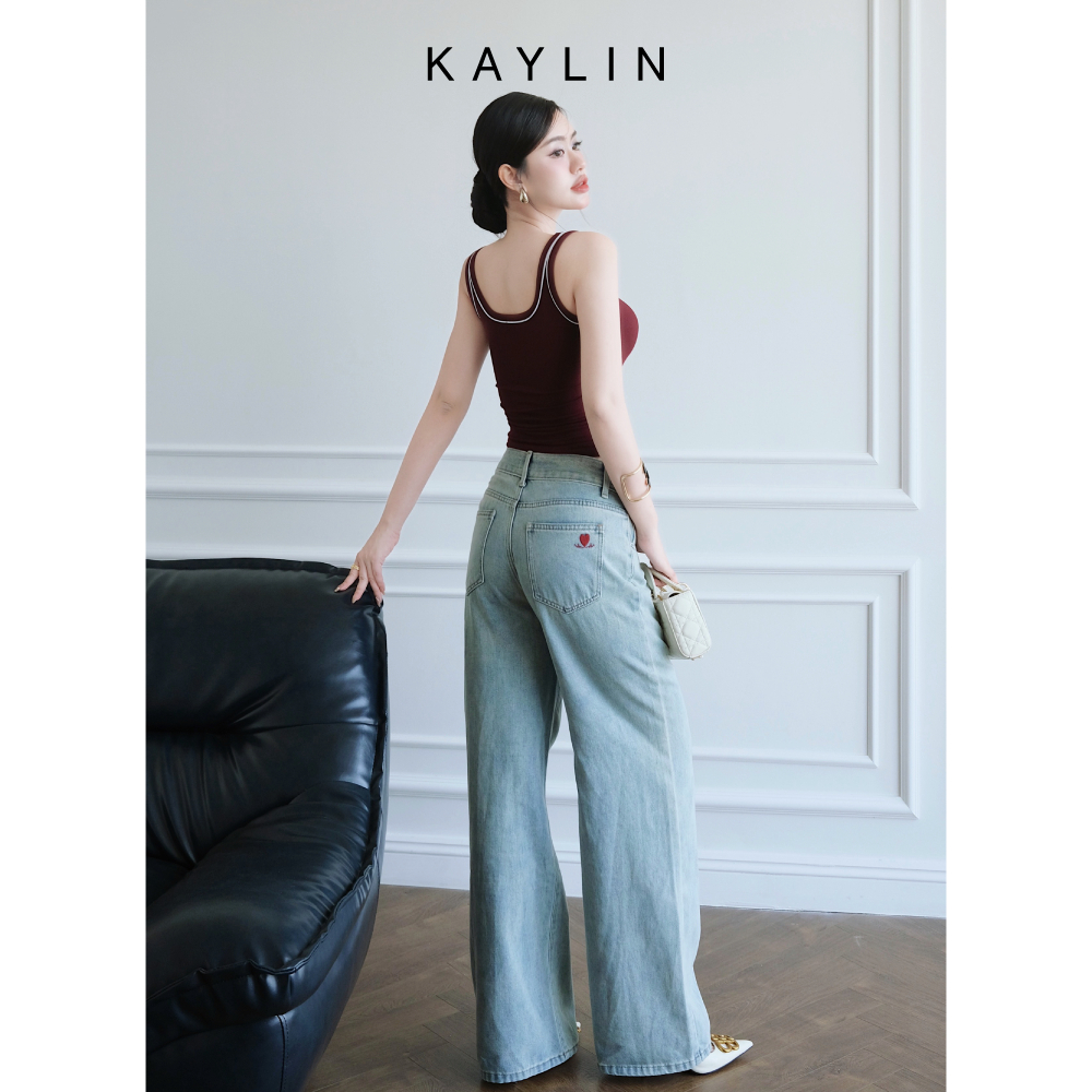Ảnh Quần JEAN KAYLIN form suông phối hình thêu chất vải Denim dầy dặn phong cách Retro - N2441 2