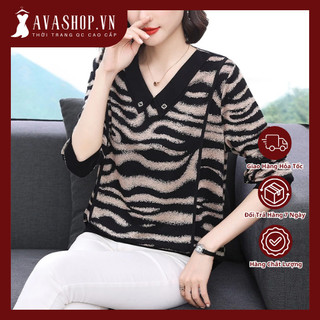 Áo Thun Kẻ Sọc Màu Tương Phản Cho Nữ Xuân Thu SM107