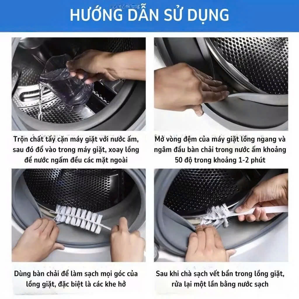 Bàn Chải Vệ Sinh Máy Giặt Tay Cầm Dài Bằng Nhựa Có Thể Gập Lại Đa Năng (Trắng)