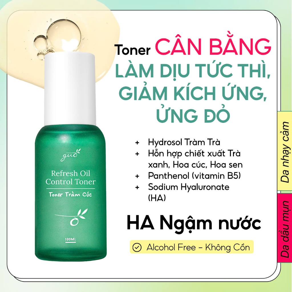Ảnh Toner tràm trà hoa cúc GUO, se khít lỗ chân lông, 0% cồn, cấp ẩm kiềm dầu, bổ sung HA cho mẹ bầu 100ml 1