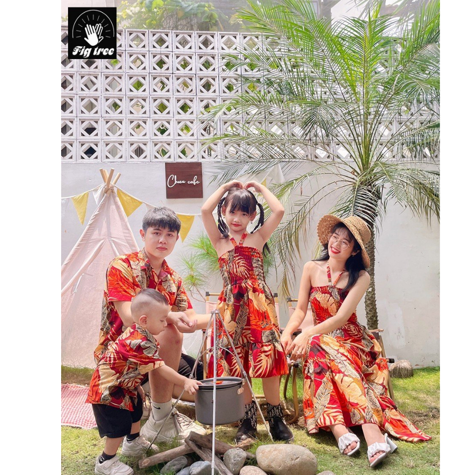 Đồng Phục Gia Đình Fig Tree Họa Tiết Lá Đỏ Du Lịch, Đi Biển, Chụp Hình Cực Xinh (MS 180)