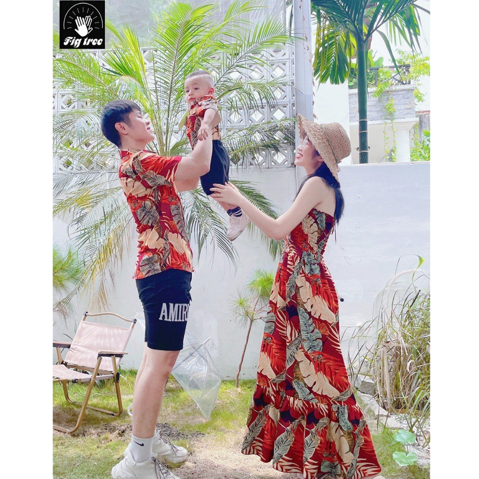 Đồng Phục Gia Đình Fig Tree Họa Tiết Lá Đỏ Du Lịch, Đi Biển, Chụp Hình Cực Xinh (MS 180)