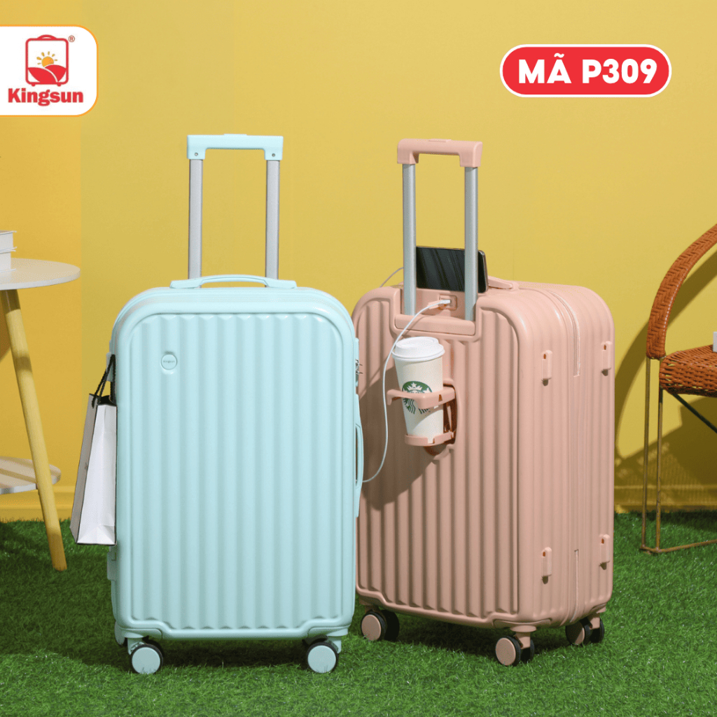 Vali Du Lịch Thời Trang Kingsun P309/219 Size 20/24/28 CAO CẤP Có Cổng Sạc USB Và Giá Đựng Cốc
