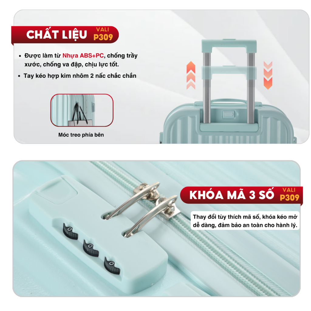 Vali Du Lịch Thời Trang Kingsun P309/219 Size 20/24/28 CAO CẤP Có Cổng Sạc USB Và Giá Đựng Cốc