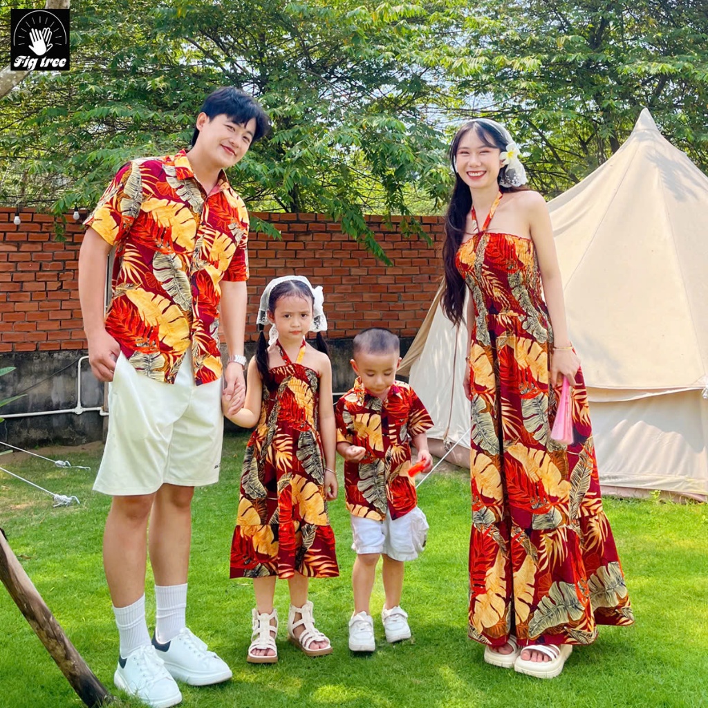 Đồng Phục Gia Đình Fig Tree Họa Tiết Lá Đỏ Du Lịch, Đi Biển, Chụp Hình Cực Xinh (MS 180)