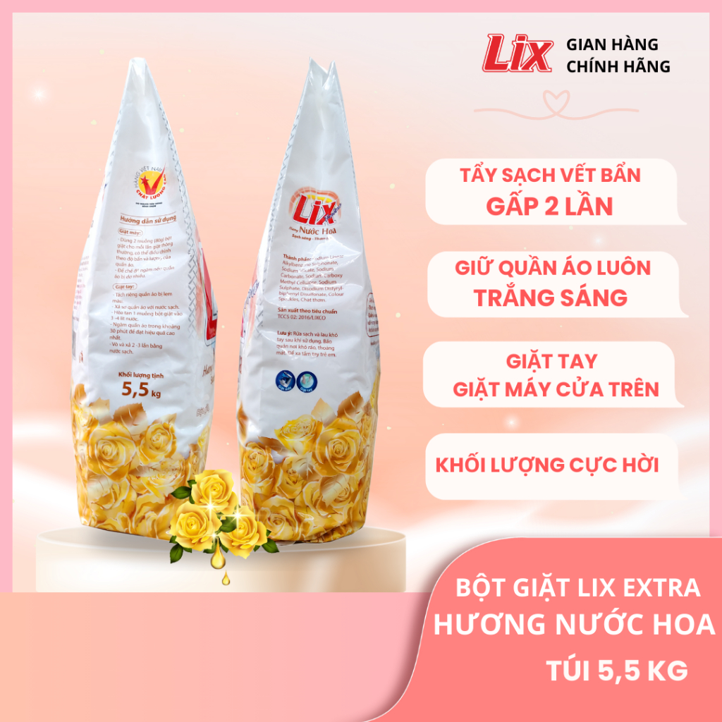 Ảnh Bột giặt Lix Extra hương nước hoa 5.5kg EH554 tăng gấp đôi sức mạnh giặt tẩy quần áo sạch thơm lâu cho giặt tay, máy 1