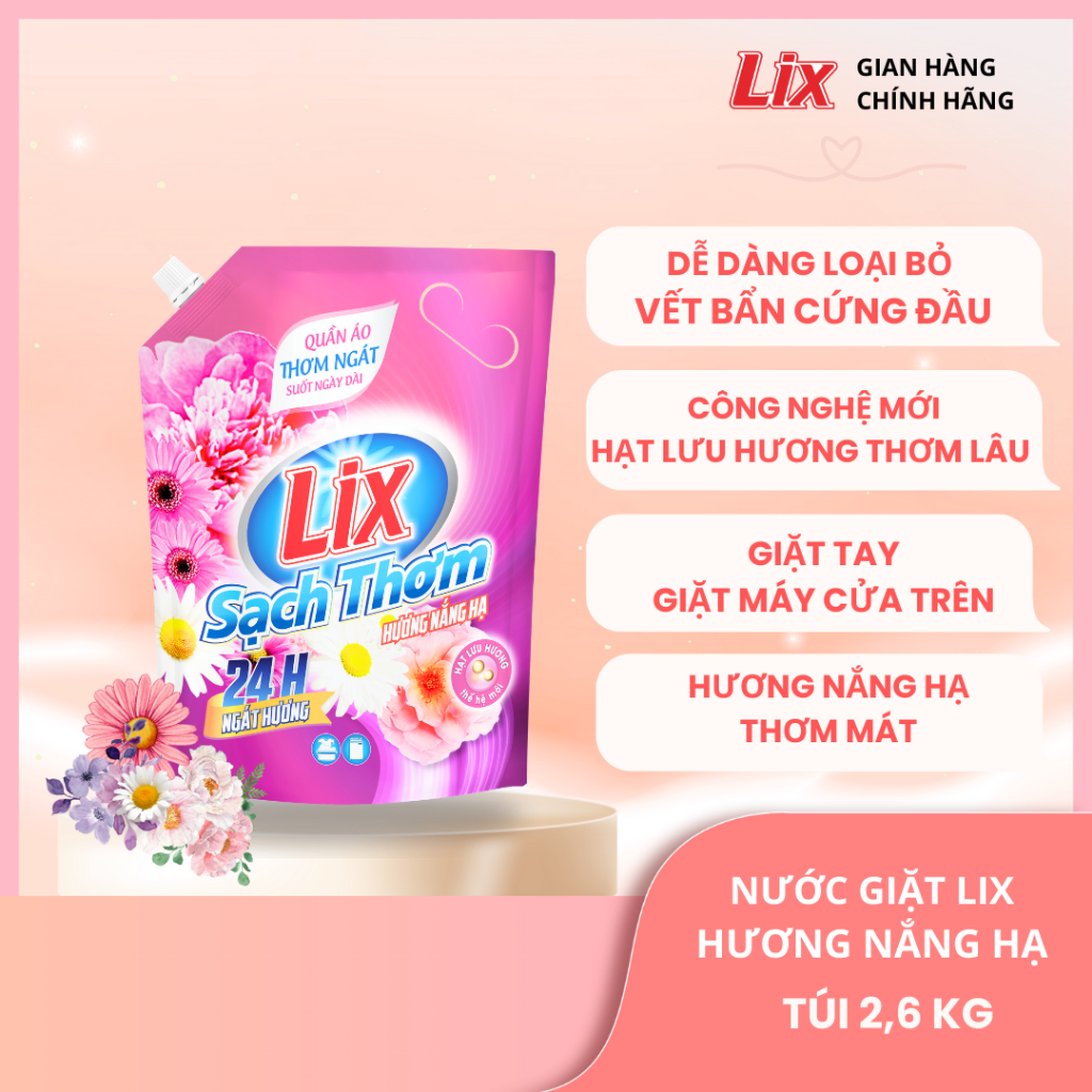 Ảnh Combo 2 túi nước giặt Lix sạch thơm hương nắng hạ 3.2kg 2C-N7303 chứa hạt lưu hương thơm hơn Lixco Việt Nam 1