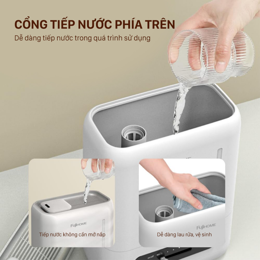Máy phun sương tạo ẩm Nhập Khẩu FUJIHOME HM04EUV, Máy xông tinh dầu có màn hình LED điều khiển từ xa
