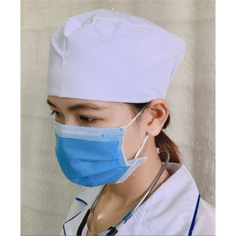 Nón điều dưỡng y tá vải kate có thun phù hợp cho nam và nữ. Mũ Vải kate Y Tế Màu Trắng / Mũ Phòng  Sạch