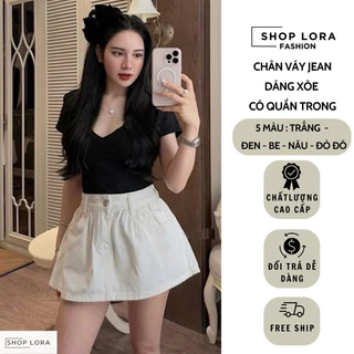 Chân váy jean lưng cao dáng xòe phong cách Hàn Quốc vải mềm mịn , thoáng mát - 4 màu be,đen,trắng,nâu,MS0024