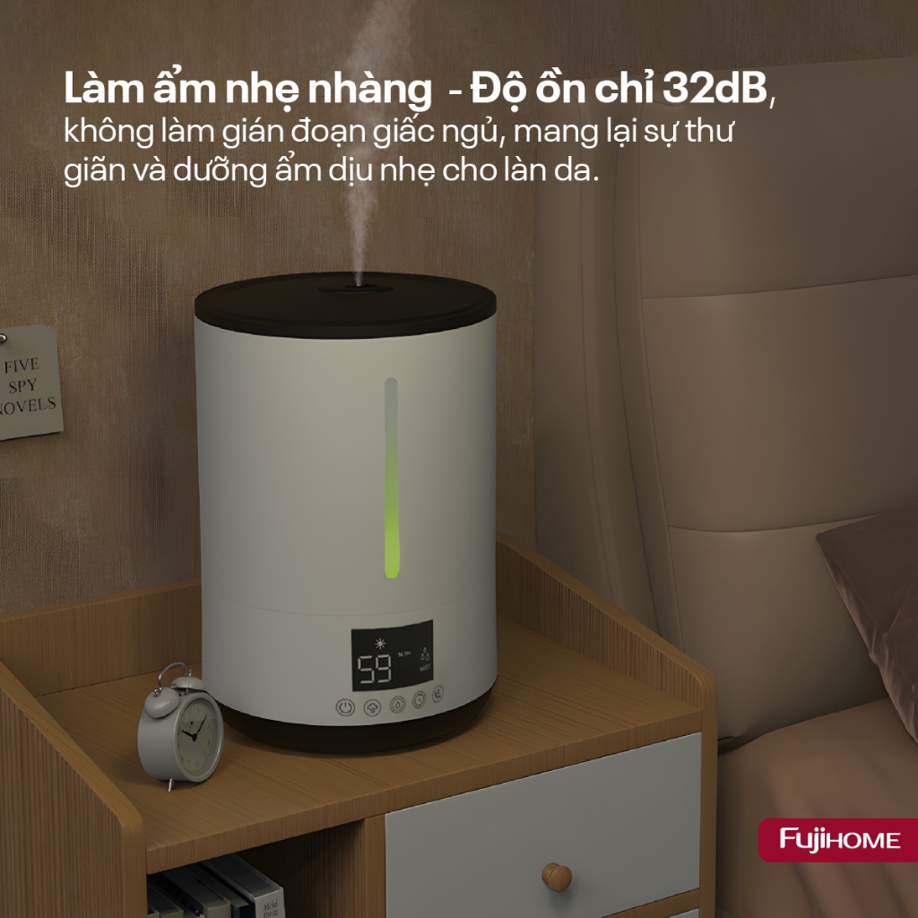 Máy phun sương Nhập Khẩu FUJIHOME HM06E, Máy tạo ẩm xông tinh dầu dung tích 6L - 3 chế độ phun độ ẩm