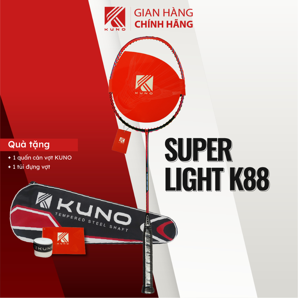 Ảnh Vợt cầu lông KUNO chính hãng, chất liệu full carbon cao cấp, 6U nhẹ 72g, vợt công thủ toàn diện, dễ chơi, căng sẵn 11kg 1