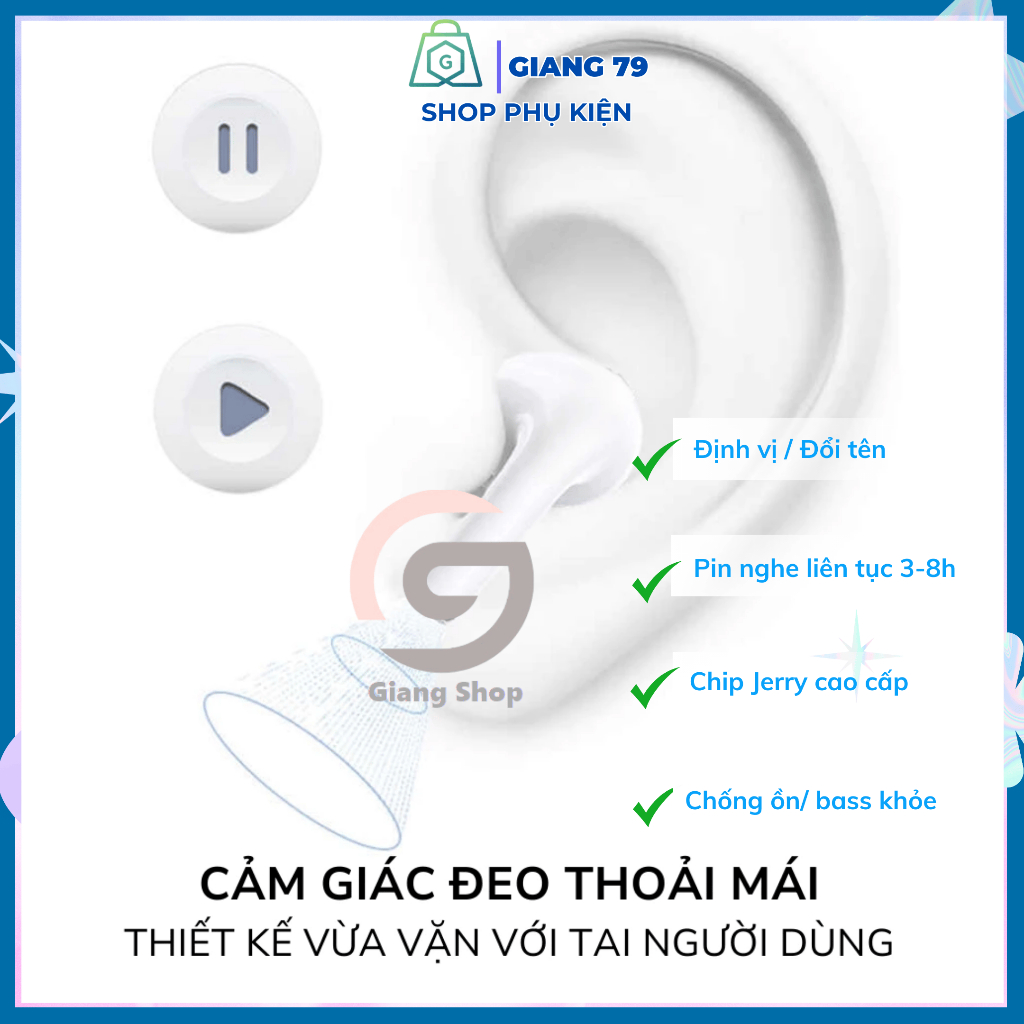 Tai Nghe  Bluetooth AIP 3/4 Bass Căng, Chống Ồn, Đổi Tên Cảm Ứng Bảo Hành 1 đổi 1