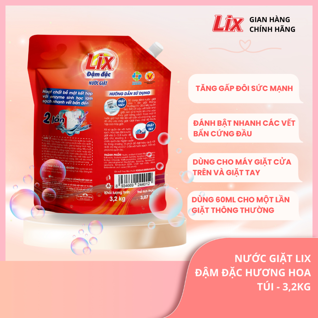 Ảnh Nước giặt Lix đậm đặc hương hoa túi 3.2kg làm sạch cực nhanh vết bẩn NG003 tăng gấp đôi sức mạnh giặt tẩy quần áo 2