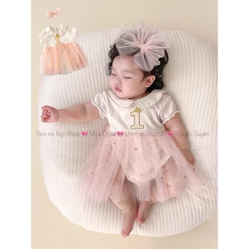 [MS11] Body suit váy đầy tuổi/thôi nôi cho bé yêu chất liệu cotton kèm voan lụa xinh xắn