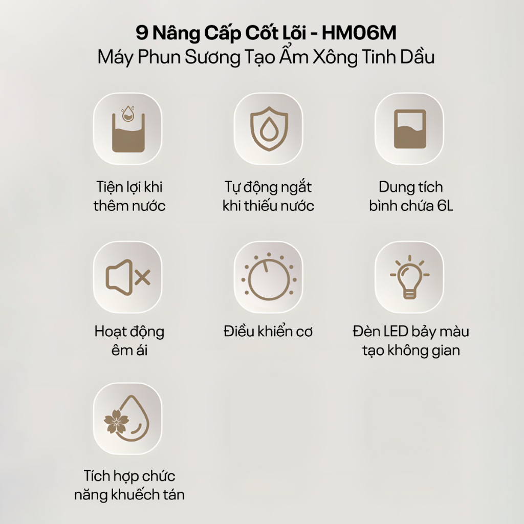 Máy xông tinh dầu Nhập Khẩu FUJIHOME HM06M, Máy phun sương tạo ẩm siêu âm có khay tinh dầu riêng