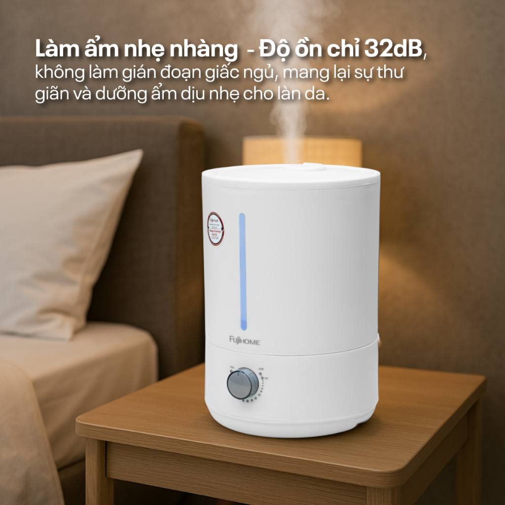 Máy xông tinh dầu Nhập Khẩu FUJIHOME HM06M, Máy phun sương tạo ẩm siêu âm có khay tinh dầu riêng