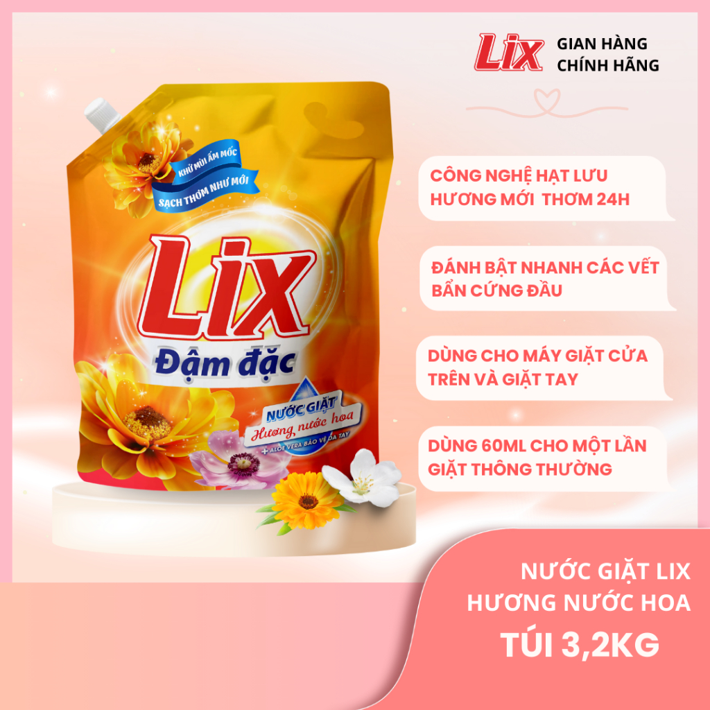 Ảnh Combo 2 Túi nước giặt Lix đậm dặc hương nước hoa 3.2Kg bảo vệ da tay sạch thơm như mới - 2C-NGH47 2