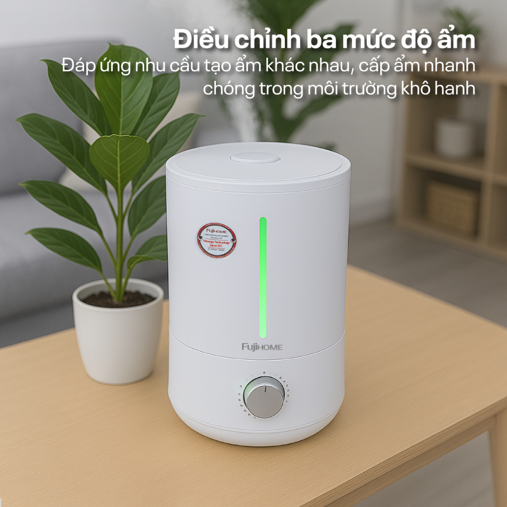 Máy xông tinh dầu Nhập Khẩu FUJIHOME HM06M, Máy phun sương tạo ẩm siêu âm có khay tinh dầu riêng