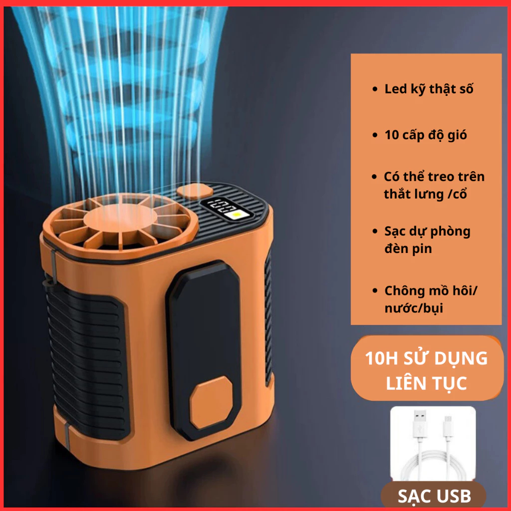 Quạt Đeo Thắt Lưng F18 Siêu Trâu  – 10 Cấp Độ Gió, Đeo Hông/Đeo Cổ, Quạt Điều Hòa Mini, Dùng 10H  A07