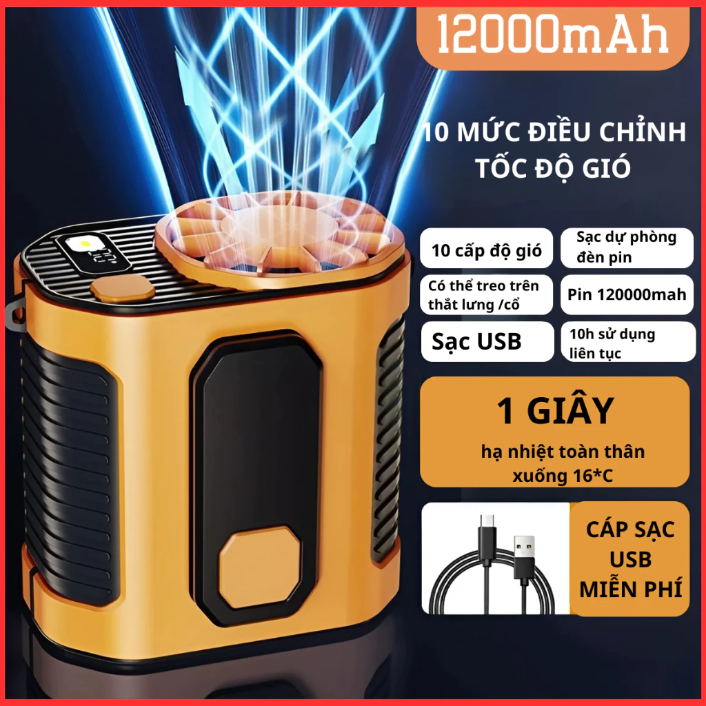 Quạt Đeo Thắt Lưng F18 Siêu Trâu  – 10 Cấp Độ Gió, Đeo Hông/Đeo Cổ, Quạt Điều Hòa Mini, Dùng 10H  A07