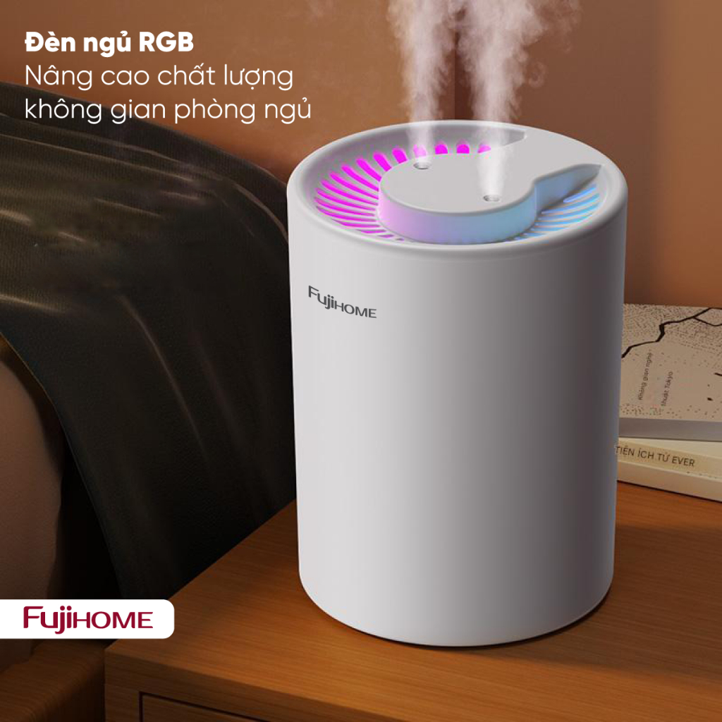 Máy phun sương, tạo ẩm, xông tinh dầu FUJIHOME dung tích lớn 2 vòi phun , tích hợp đèn Led 7 màu