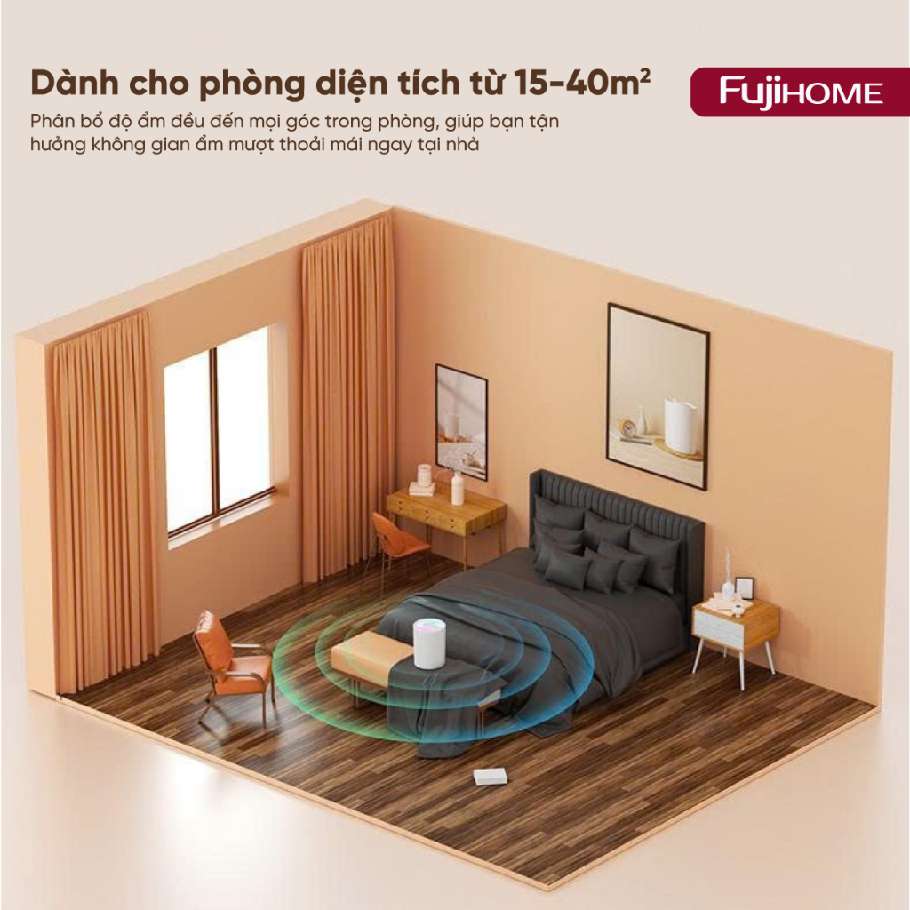 Máy phun sương, tạo ẩm, xông tinh dầu FUJIHOME dung tích lớn 2 vòi phun , tích hợp đèn Led 7 màu