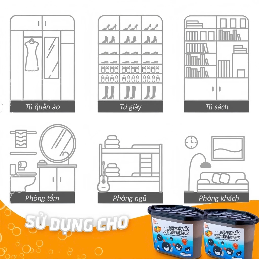 Hộp Hút Ẩm, Làm Sạch Không Khí, Khử Mùi Than Hoạt Tính Chống Ẩm Mốc Cho Tủ Quần Áo, Tủ Giày,...