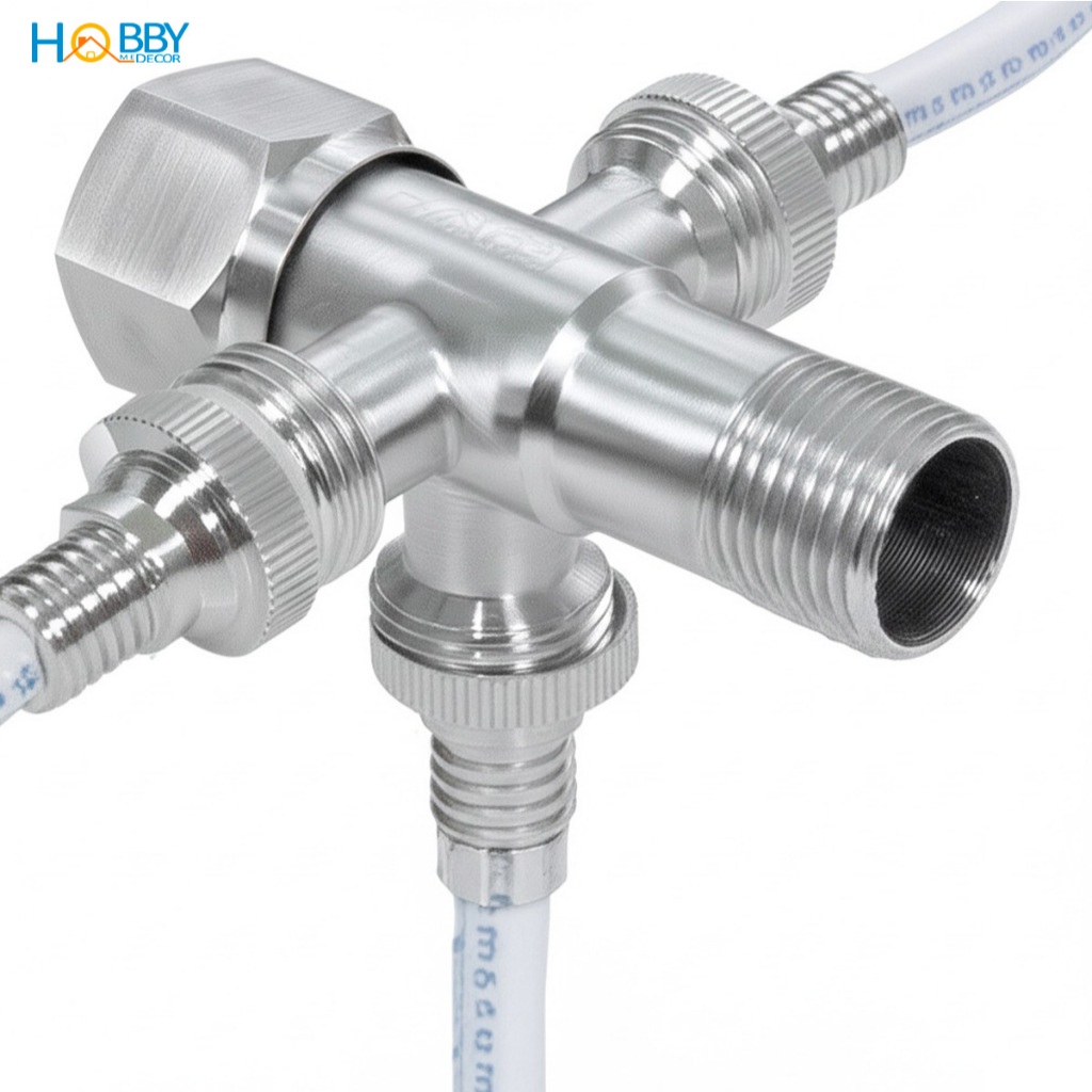 Van chia nước 3 nhánh ren ngoài 21 inox 304 Hobby home decor DNV4