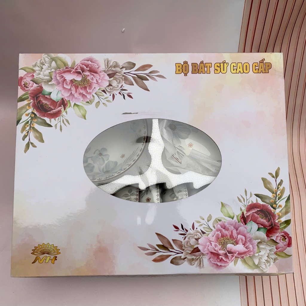 Set Tô Bát Đĩa 12 chi tiết  Họa Tiết 4D Tráng Men Cao Cấp