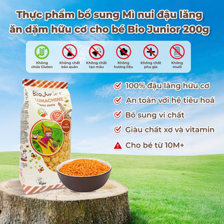 [MUA 2 GIẢM 5%] Mì nui đậu lăng, đậu Hà Lan ăn dặm hữu cơ cho bé Bio Junior 200g từ 10 tháng tuổi