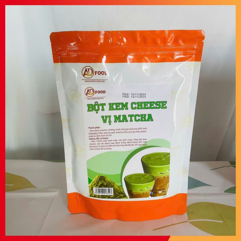 1kg Bột kem cheese Matcha ADFOOD- làm topping đồ uống, topping cream bột  milk foam muối biển