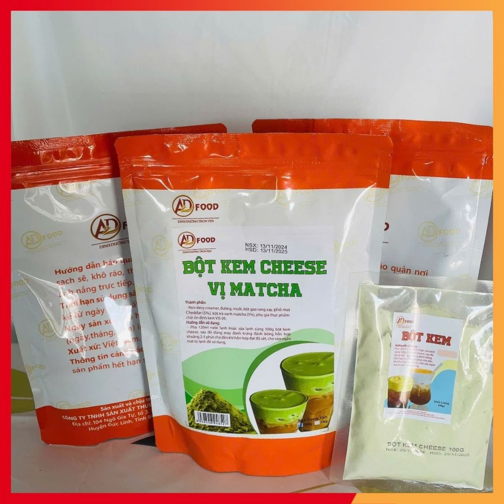 1kg Bột kem cheese Matcha ADFOOD- làm topping đồ uống, topping cream bột  milk foam muối biển