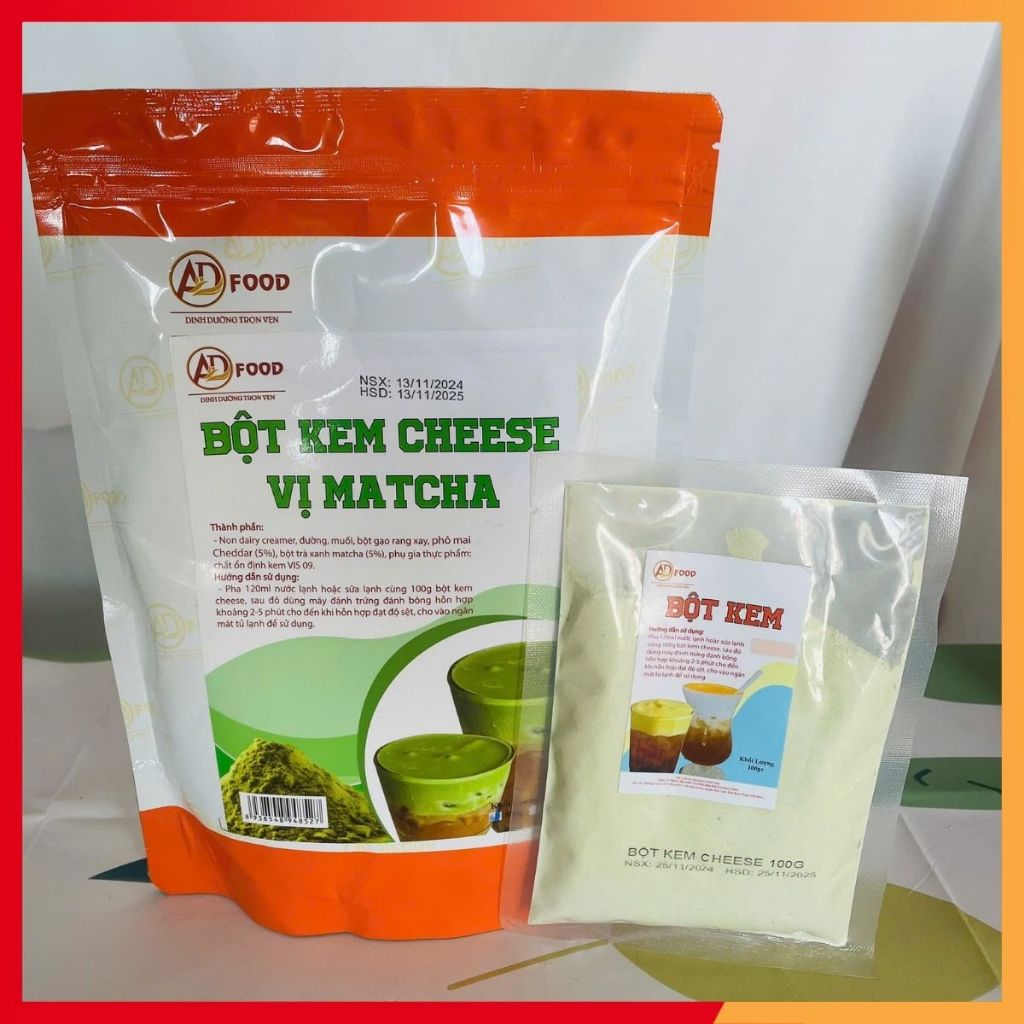 1kg Bột kem cheese Matcha ADFOOD- làm topping đồ uống, topping cream bột  milk foam muối biển