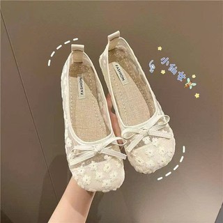 (Sẵn đen 35,37,40 trắng 38,40) Giày Búp Bê Mary Jane Hoa Lưới Bánh Bèo Thoáng Khí Mùa Hè 2025
