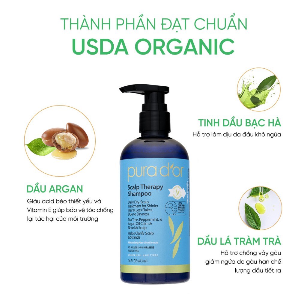 Ảnh Dầu Gội Hỗ Trợ Giảm Gàu, Dưỡng Tóc Chắc Khoẻ Scalp Therapy Organic Pura Dor 473ml 3