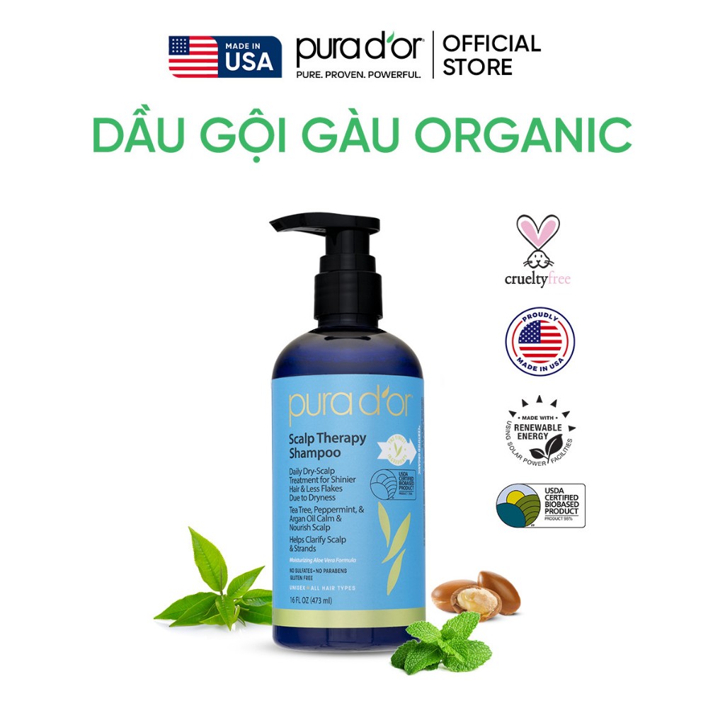 Ảnh Dầu Gội Hỗ Trợ Giảm Gàu, Dưỡng Tóc Chắc Khoẻ Scalp Therapy Organic Pura Dor 473ml 1