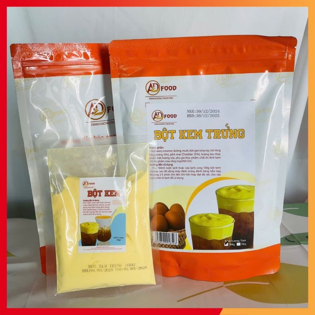 Gói 100gr dùng thử Bột kem trứng dẻo mịn, dùng để trang trí đồ uống, bánh kem, bánh ngọt siêu ngon