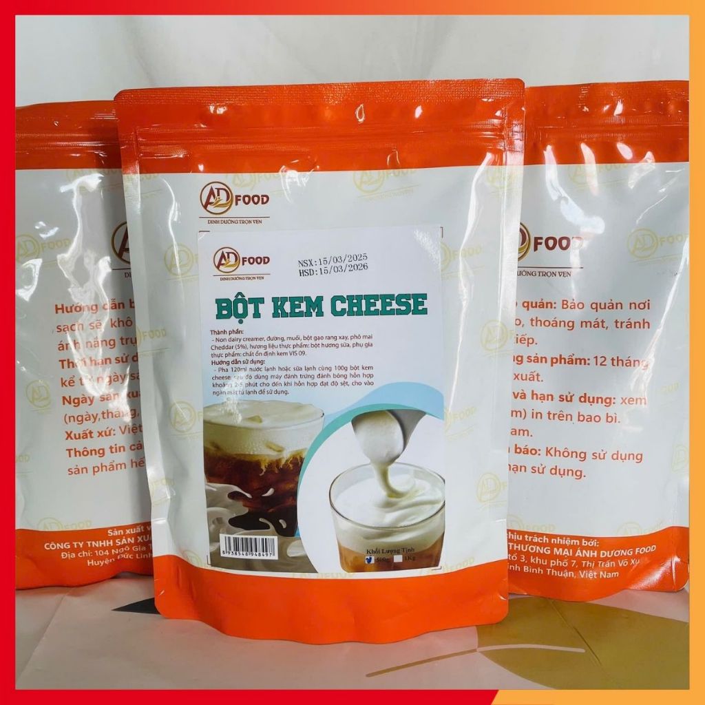 1kg Bột Kem Cheese ADFOOD, dùng làm kem lớp kem cheese trang trí món nước, bánh kem, bánh ngọt vị truyền thống