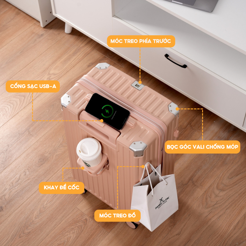 Vali du lịch Kingsun 302 Size 20/24/28 cao cấp cổng sạc USB khay đựng cốc ABS Cao Cấp Bảo Hành 5 Năm