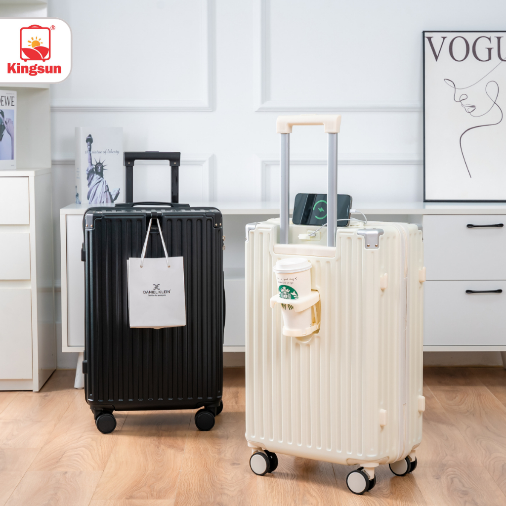 Vali du lịch Kingsun 302 Size 20/24/28 cao cấp cổng sạc USB khay đựng cốc ABS Cao Cấp Bảo Hành 5 Năm