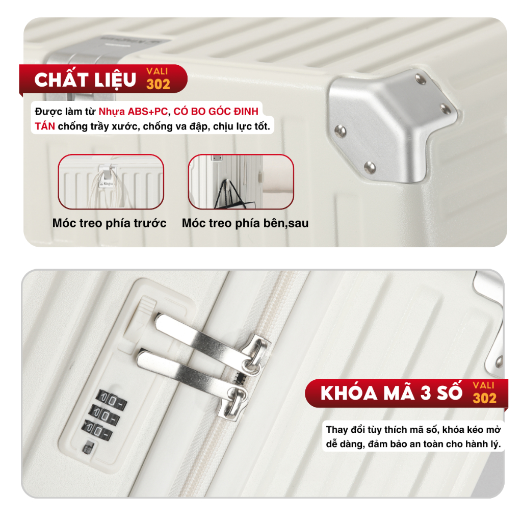 Vali du lịch Kingsun 302 Size 20/24/28 cao cấp cổng sạc USB khay đựng cốc ABS Cao Cấp Bảo Hành 5 Năm