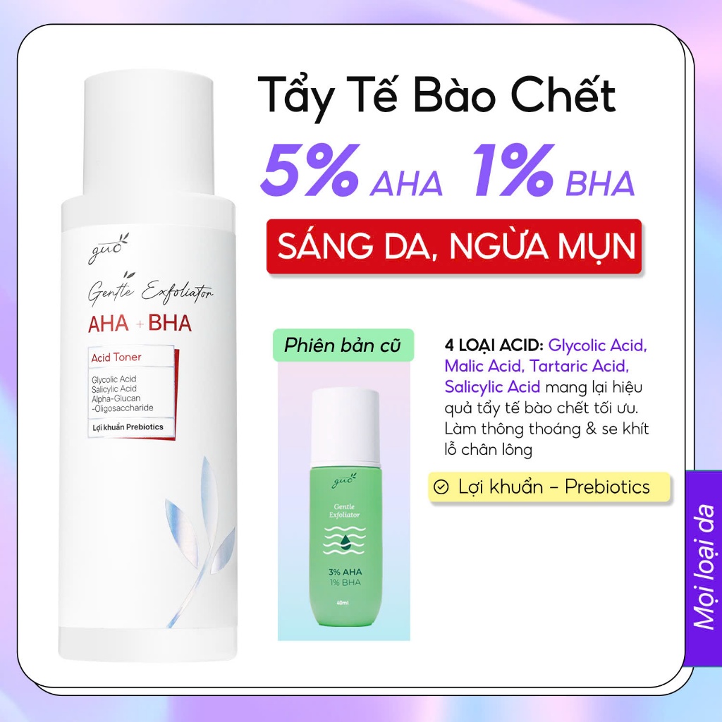 Ảnh Toner Tẩy Tế Bào Chết 5% AHA + 1% BHA  An Toàn Cho Mẹ Bầu sạch sâu lỗ chân lông, Dịu Nhẹ, Mềm Mịn Da GUO 120ml 1