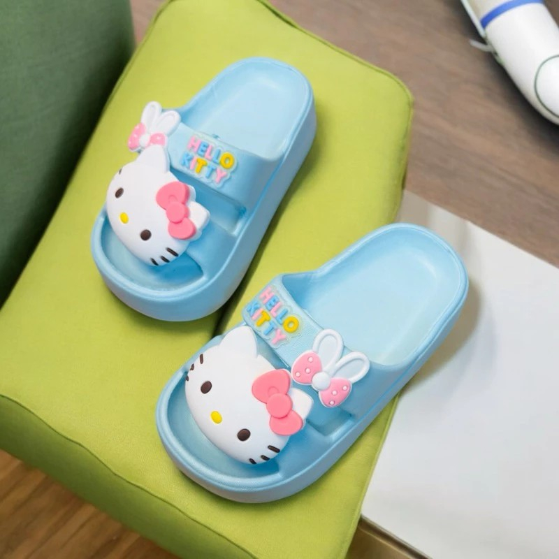Dép bánh mì hai quai cho bé gái đế cao 3 phân hình mèo kitty nơ siêu nhẹ êm chân