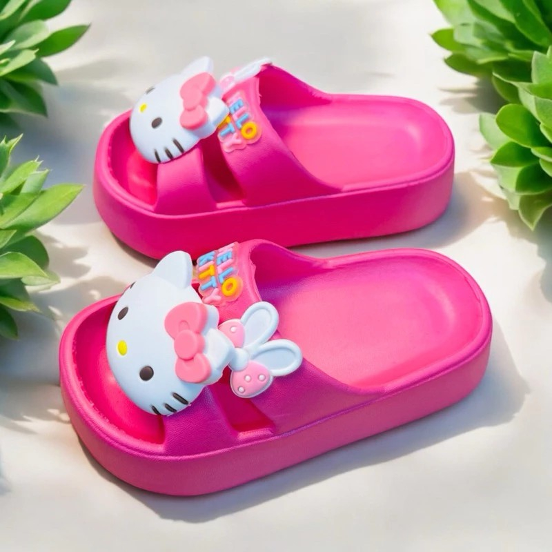 Dép bánh mì hai quai cho bé gái đế cao 3 phân hình mèo kitty nơ siêu nhẹ êm chân