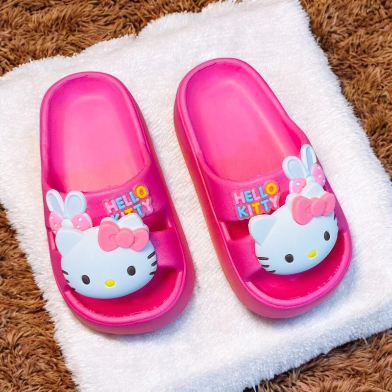Dép bánh mì hai quai cho bé gái đế cao 3 phân hình mèo kitty nơ siêu nhẹ êm chân